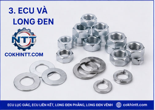 Ecu lục giác, ecu liên kết, long đen phẳng và long đen vênh NTT