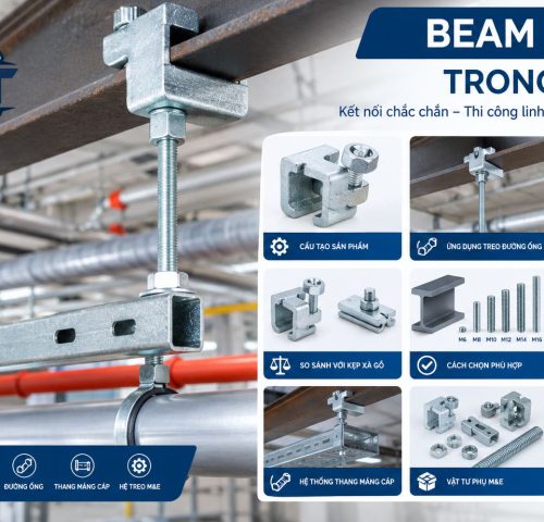 Beam Clamp kết hợp ty ren và đai treo đường ống M&E